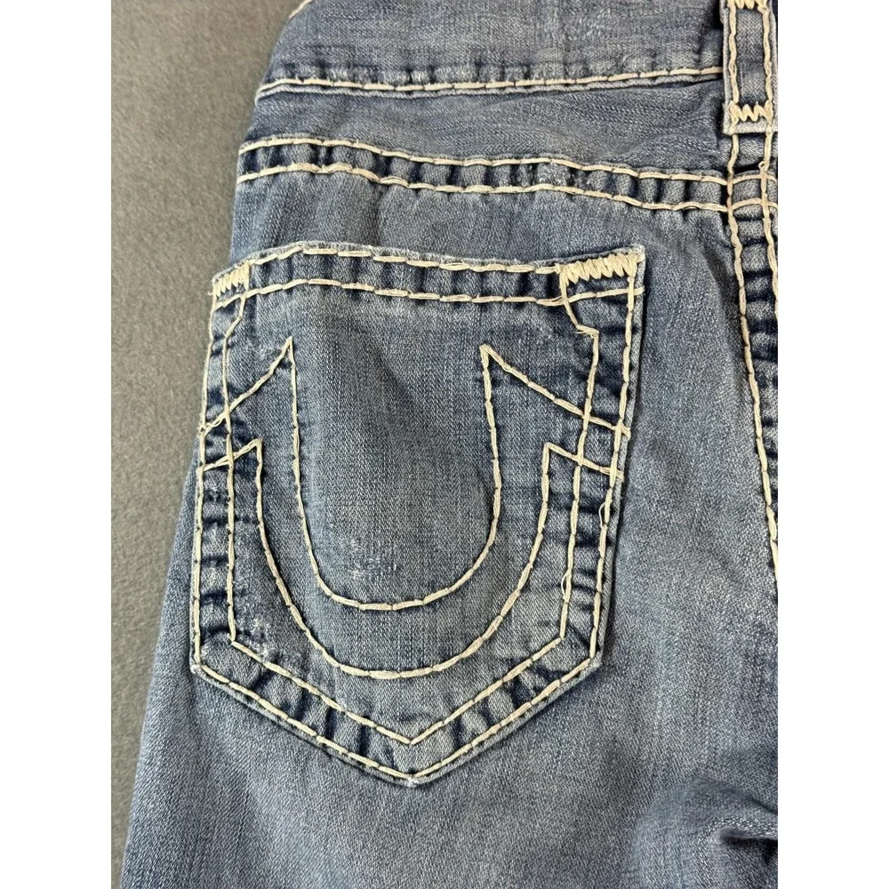 True Religion Bobby Super T Jeans Mens 32 Med Wash Relaxed Bootcut Distressed